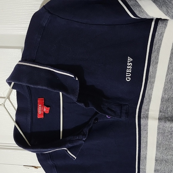 Guess Navy and Gray Striped Polo - Picture 3 of 4